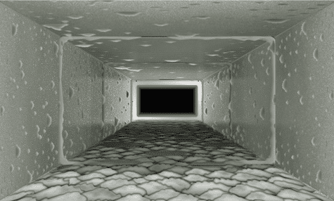 AC duct before cleaning - clogged with dust and mold